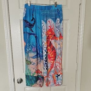New Women's XL Vibrant Marine Life Ankle Length Stretchy Elastic Waist Pant